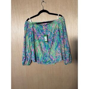 Lilly Pulitzer $158 Adira Silk Top XS Pink Sunset Coco Breeze Off Shoulder